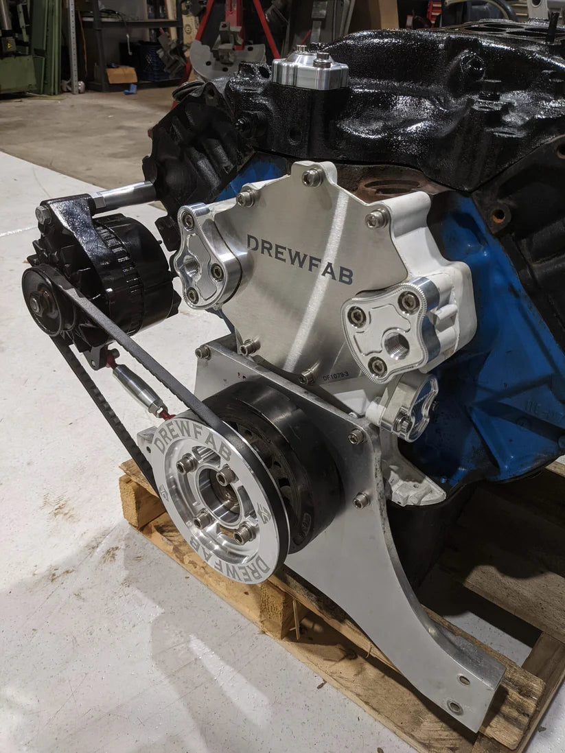 DREWFAB DF1099-100 Ford Big Block Alternator Mount Kit – Front Mount System with Belt & Hardware