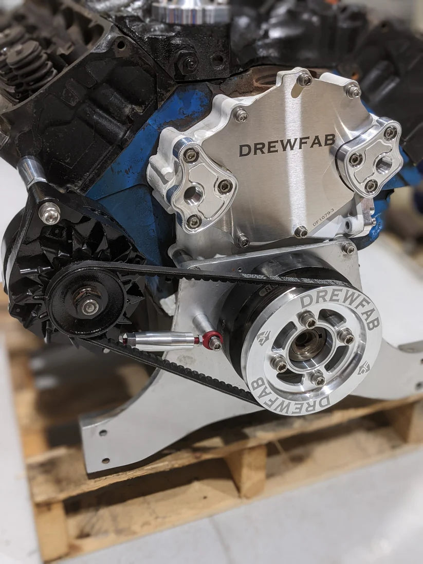 DREWFAB DF1099-100 Ford Big Block Alternator Mount Kit – Front Mount System with Belt & Hardware